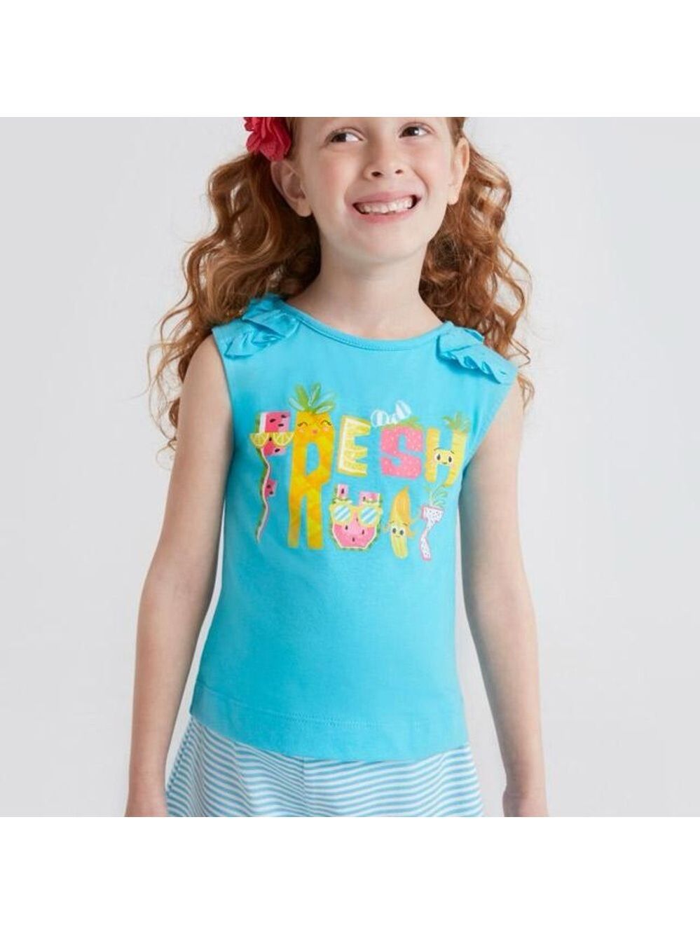 Size 8 Girls Mayoral Aqua Kids Tank with Fruit Print